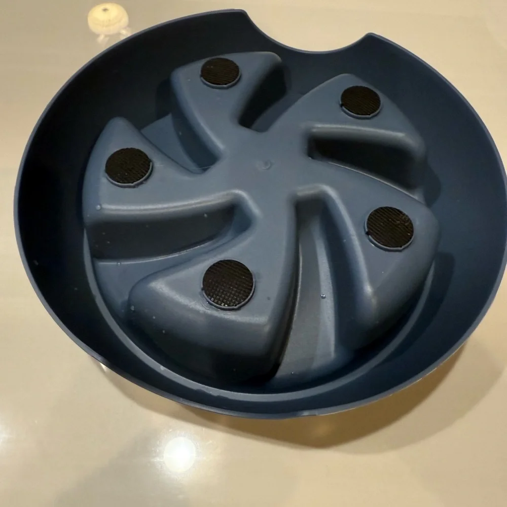 Blue Slow Feeder Dog Bowls (2) skid feet water or food 27” in diameter 2” depth